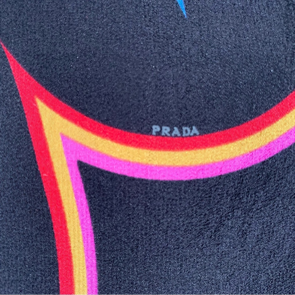 Prada Black Puff Sleeve Top with Neon Multicolor Abstract Print - Picture 5 of 7